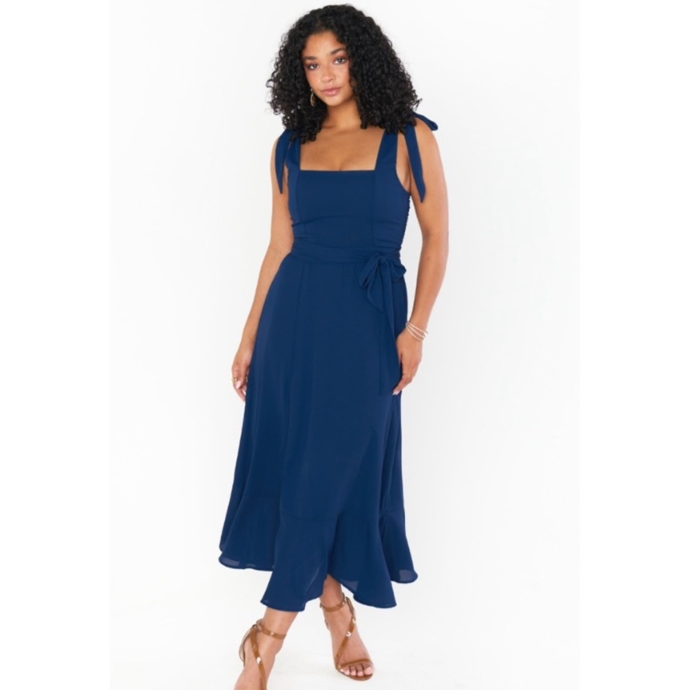Show Me Your Mumu Claire Midi Dress in Rich Navy Crisp Blue size xs